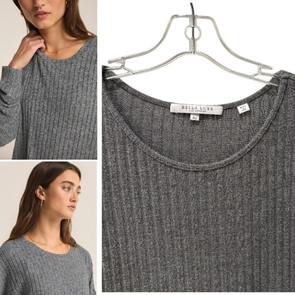 NEW BELLA LUXE Ribbed Scoop Neck Gray Cropped Crew Neck Sweater XS - Picture 5 of 6